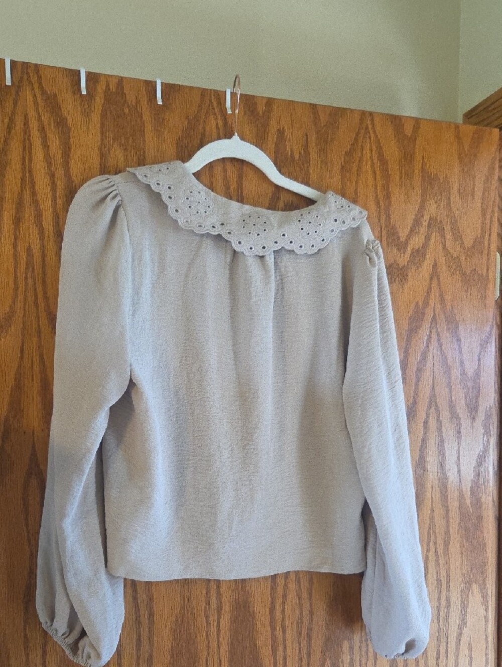 Adrianna Papell Cream Eyelet-Trim Tie-Front Blouse - Picture 4 of 4